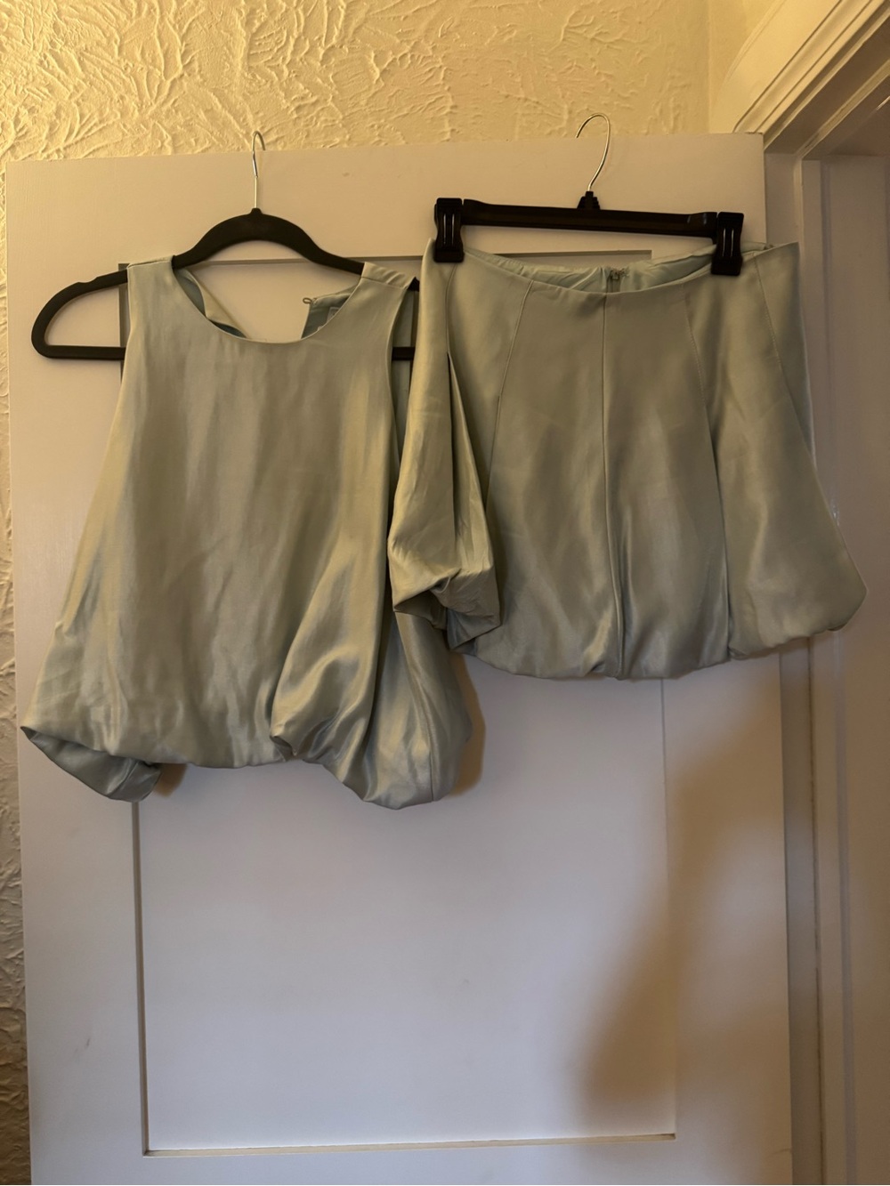 glam Light Blue Satin Blouse and Skirt Set
